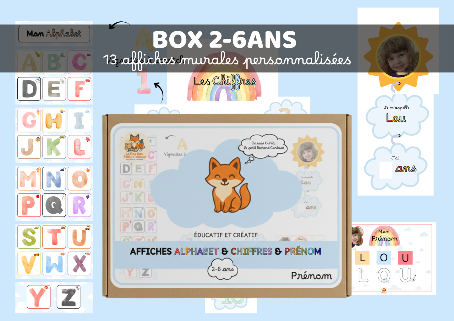 BOX 2-6 ANS - Affiches alphabet, chiffres et prénom