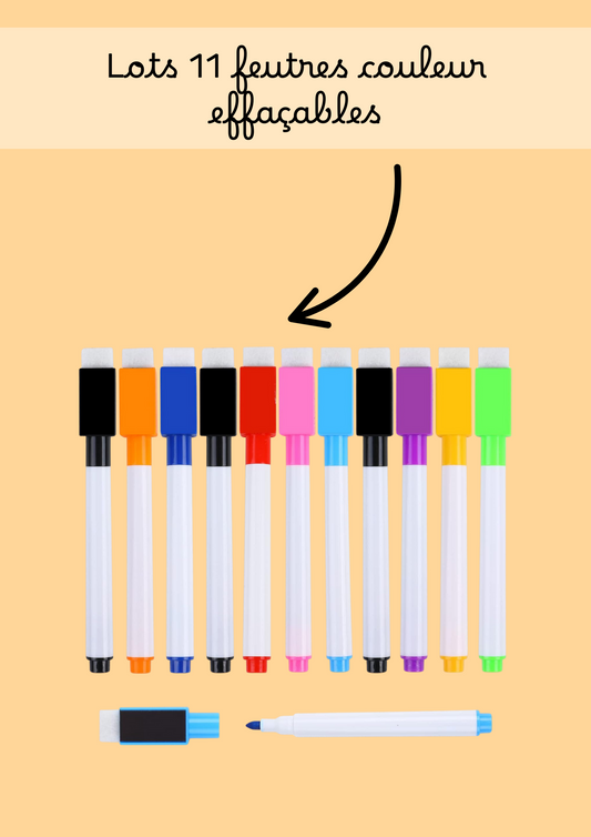 Lot 11 feutres de couleurs effaçables